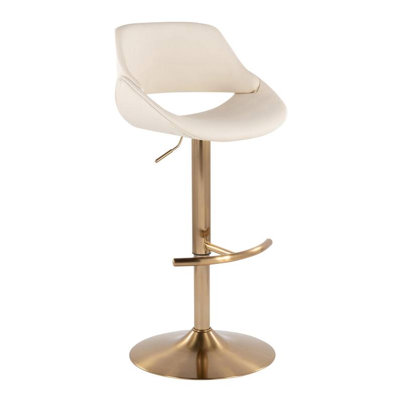 Silver Orchid Svellingen Adjustable Bar Stool with Rounded T Footrest - Set of 2 - Cream Faux Leather/Gold Metal
