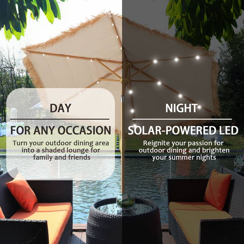 Autlaycil 7.5ft Thatched Tiki Umbrella with Light,Beach Umbrella for patios outside