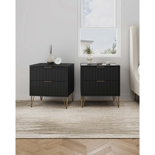 Manhattan Comfort Dumbo 20" Fluted Nightstand (2-Drawer) - Set of 2