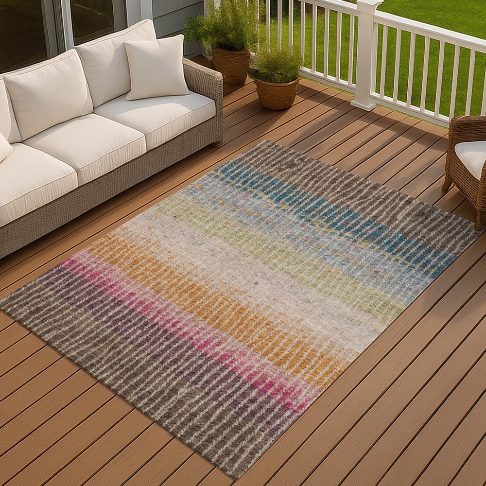 Machine Washable Indoor/ Outdoor Contemporary Stripes Chantille Rug