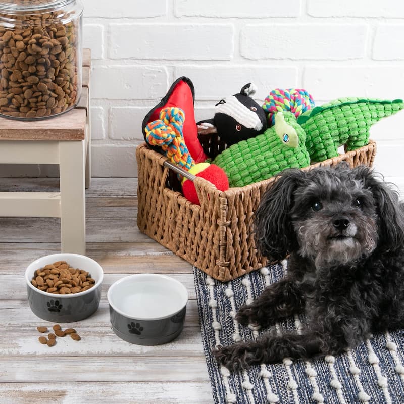 DII Pet Bowl Black Paw Print Gray Small 4.25dx2h (Set of 2)