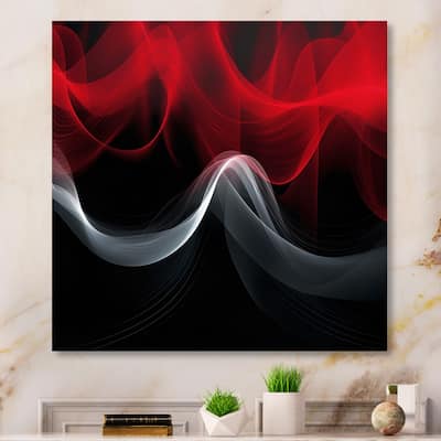 Designart "Red Black Contemplative Abstraction Xi" Modern Waves Wall Art For Living Room