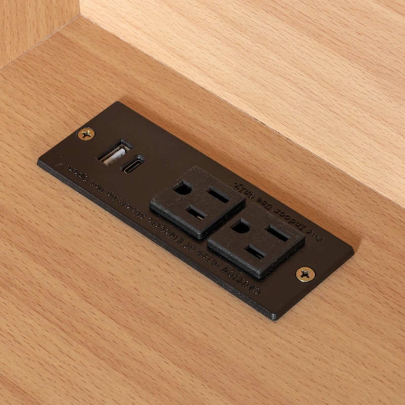 69" Kitchen Pantry Buffet with Hutch, Foldable Workstation & Power Outlet