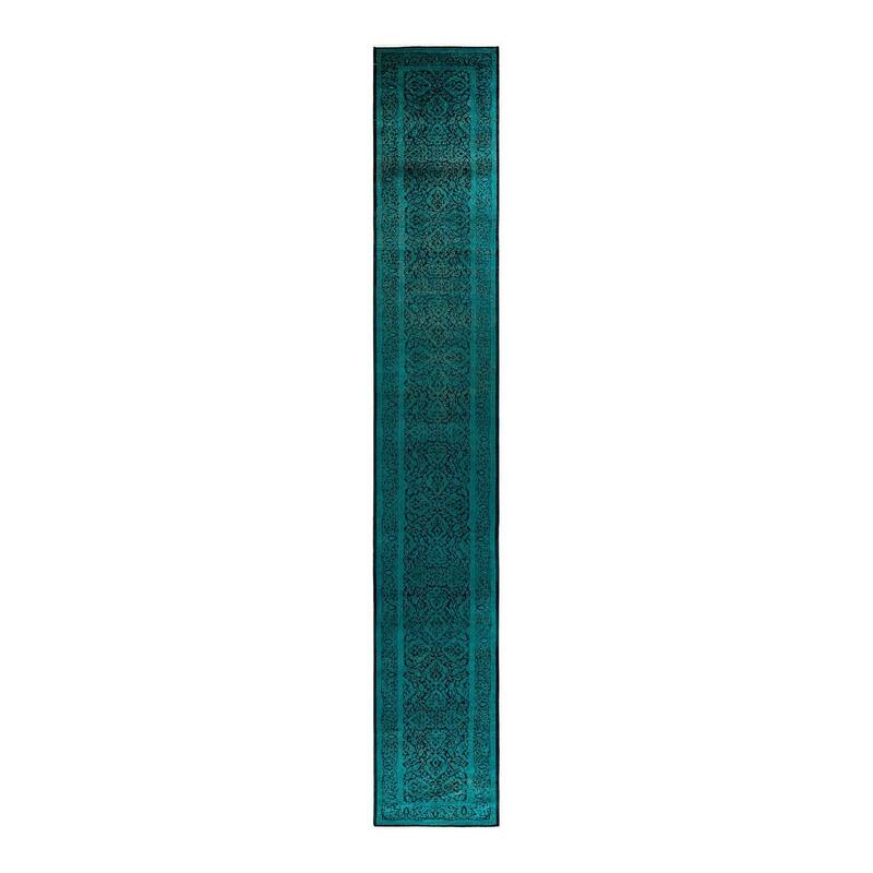 Overton Hand Knotted Wool Vintage Inspired Modern Contemporary Overdyed Green Runner Rug - 2' 7" x 17' 0"