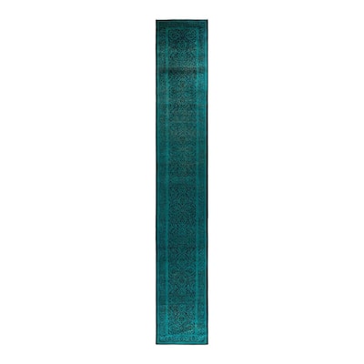 Overton Hand Knotted Wool Vintage Inspired Modern Contemporary Overdyed Green Runner Rug - 2' 7" x 17' 0"