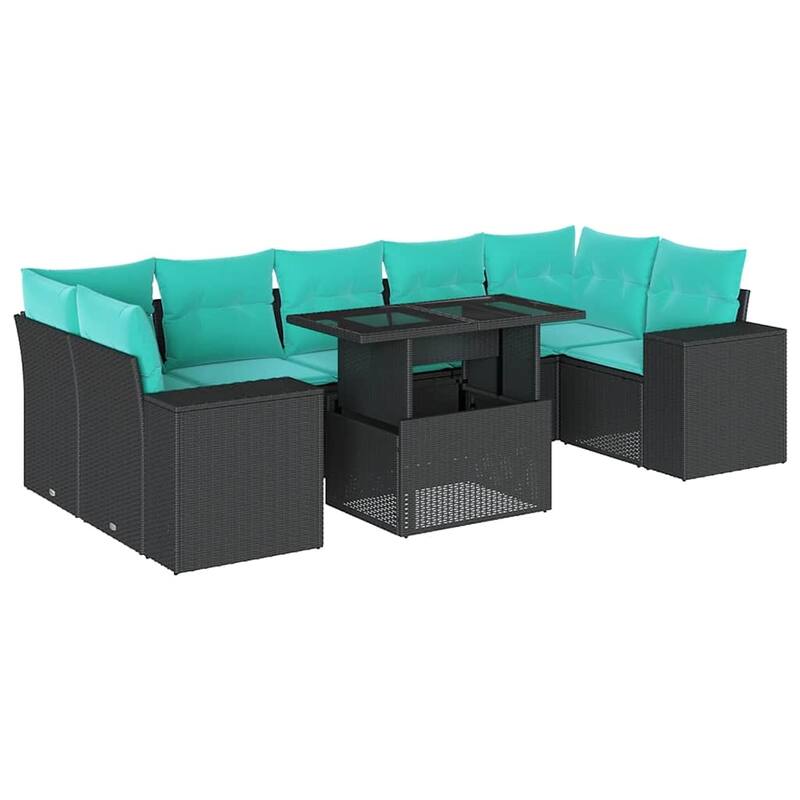 vidaXL Patio Sofa Set with Cushions Table and Couches 8 Piece Poly Rattan - 24.4 x 24.4 x 27.2