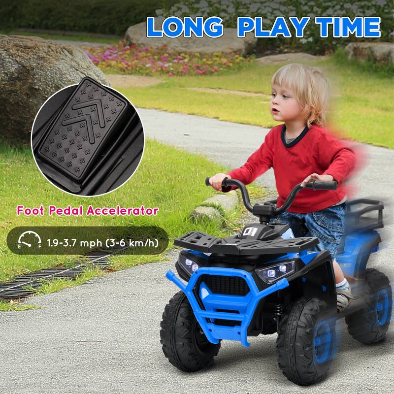 Qaba 12V Kids ATV, 4 Wheeler Quad, 3.7Mph Battery Powered Ride on Car with 4 Suspension Wheels, Storage Basket, LED Lights