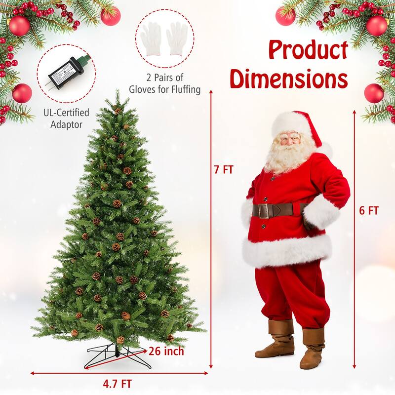 Gymax 7 FT Pre-Lit Xmas Tree 3-Minute-Setup Artificial Christmas Tree