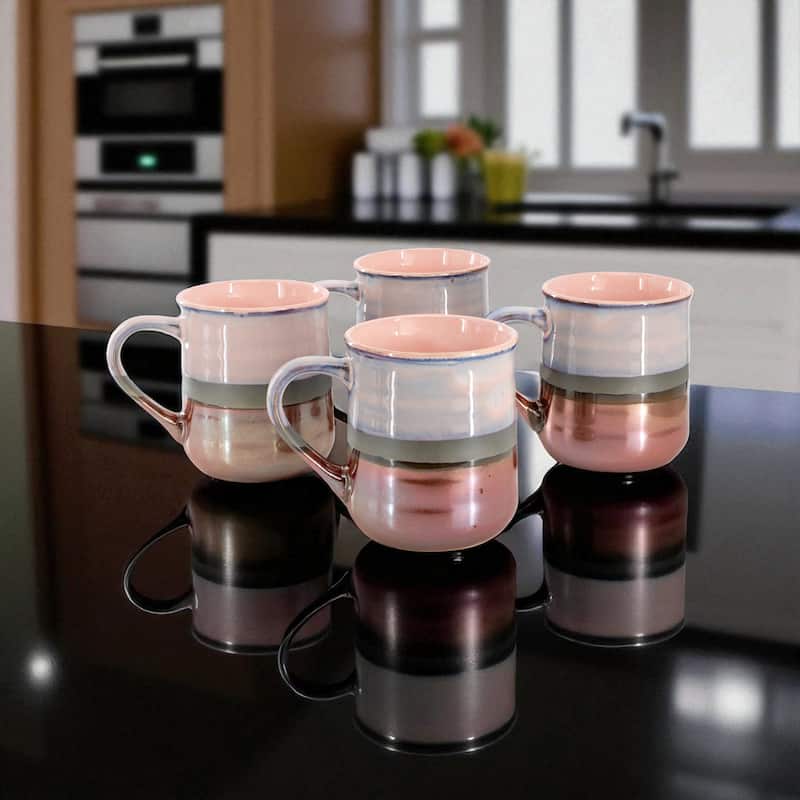 Gibson Home Copper Tonal 4 Piece Stoneware Cup Microwave Safe Set with Glaze Finish - 18 Ounce