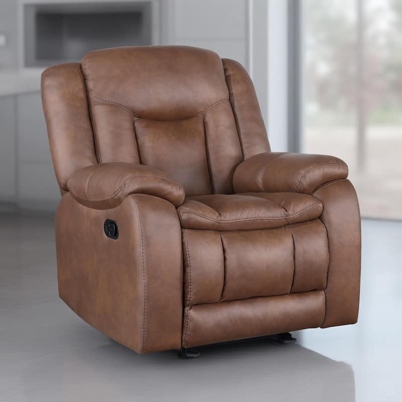 Olaf Manual Glider Recliner Chair, Plush Saddle Brown Faux Leather
