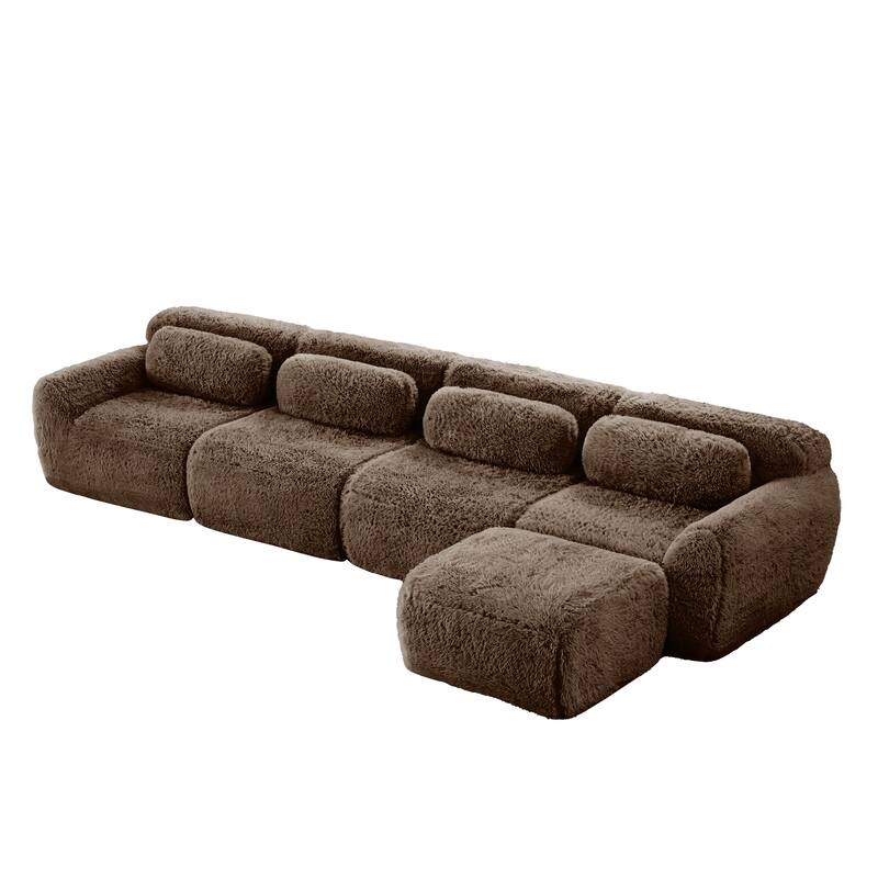 Anmytek Comfortable Modern L-Shaped Modular Sectional Sofa - Soft Fluffy Plush Fabric, No Assembly Required