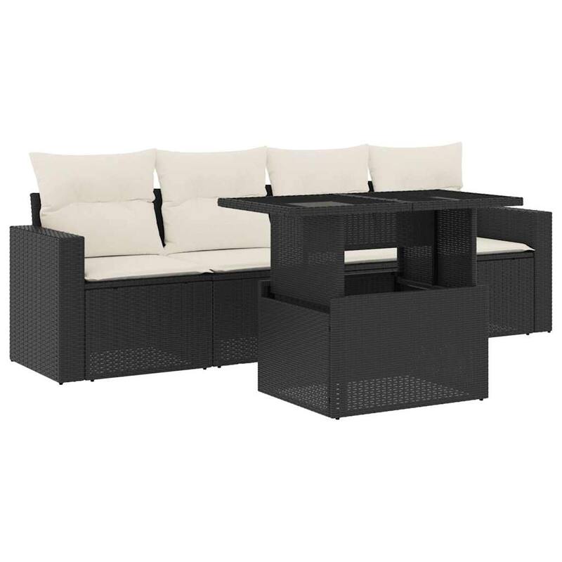 vidaXL Patio Sofa Set with Cushions Outdoor Furniture 5 Piece Poly Rattan - 21.7 x 39.4 x 28.7 in