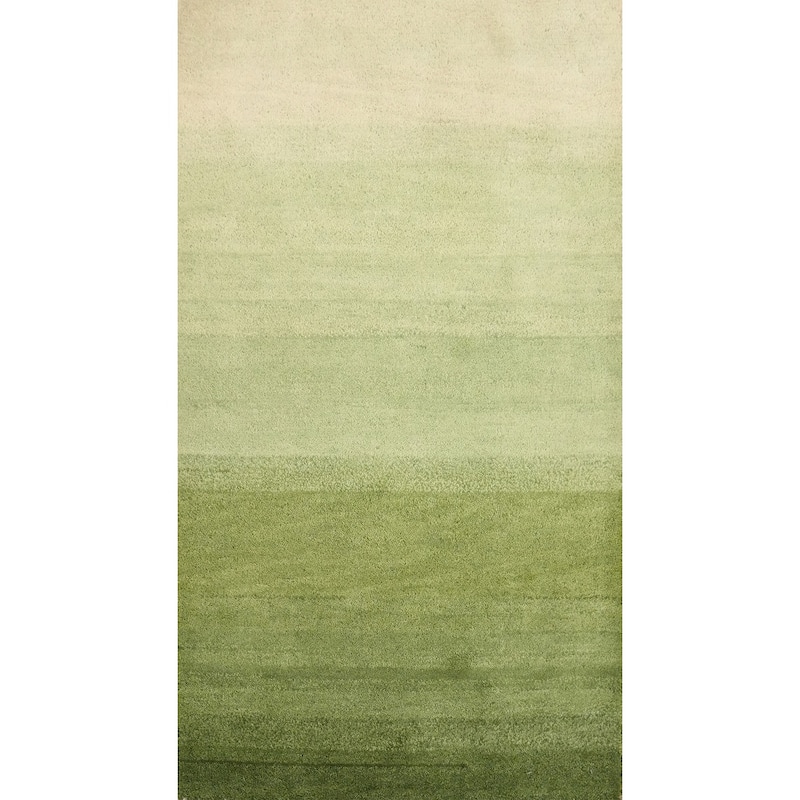 Hand Knotted Oriental 100% Wool Carpet Modern Stripe Green Gabbeh Area Rug - 4' 5'' X 2' 5''