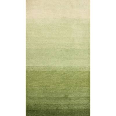 Hand Knotted Oriental 100% Wool Carpet Modern Stripe Green Gabbeh Area Rug - 4' 5'' X 2' 5''