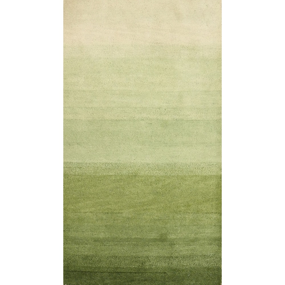 Hand Knotted Oriental 100% Wool Carpet Modern Stripe Green Gabbeh Area Rug - 4' 5'' X 2' 5''