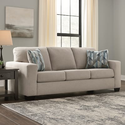 Gavin Sofa, Parchment Brown Polyester, 2 Accent Pillows, 85 Inch