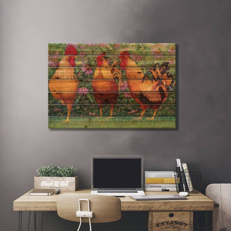 Roosters en Place I Print On Wood by Marcia Matcham - Multi-Color