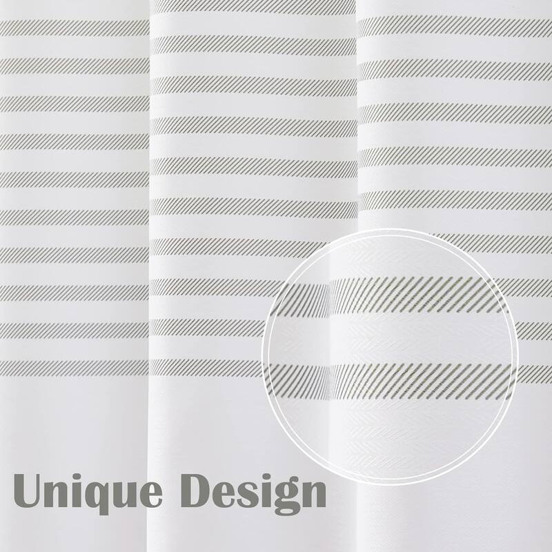 White Shower Curtain with Stripes Fabric for Bathroom ModernWater