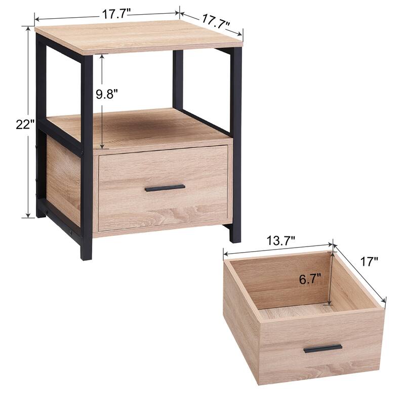 VECELO Nightstand Set of 1/2, Modern Square Side End Table, Living Room, Study Metal Frame