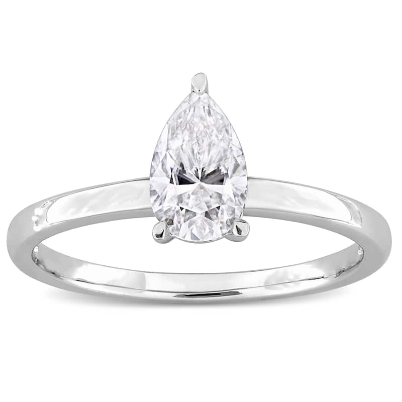 Miadora 1ct DEW Pear-cut Created Moissanite Solitaire Ring in Sterling Silver