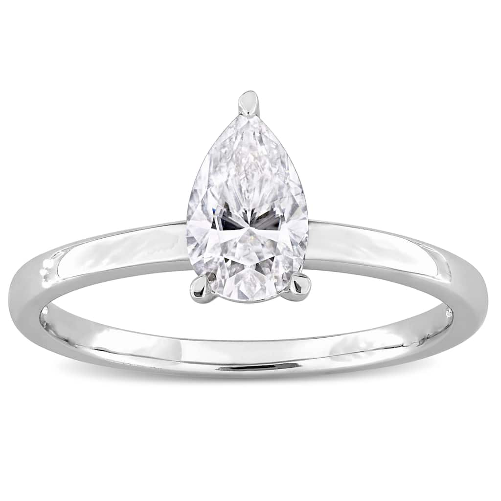Miadora 1ct DEW Pear-cut Created Moissanite Solitaire Ring in Sterling Silver