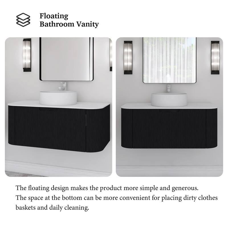 Plywood Wall-Mounted Bathroom Vanity Set with Integrated Ceramic Sink in Natural Wood