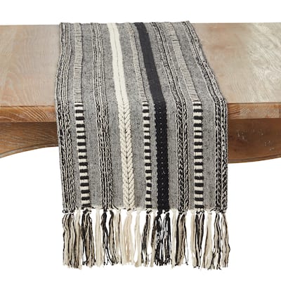 Fringe Detail Braided Stripe Table Runner - 14"x72"