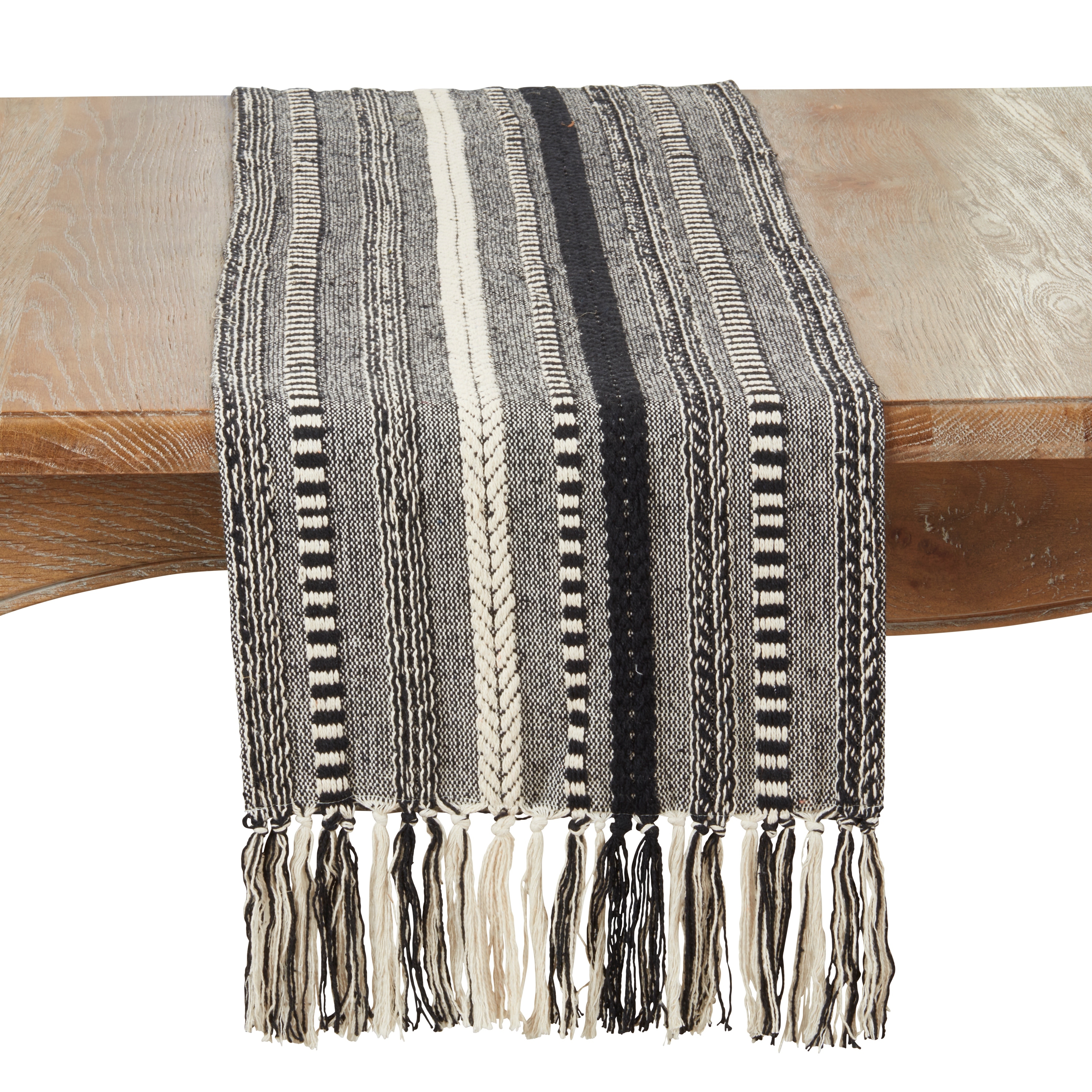 Fringe Detail Braided Stripe Table Runner - 14"x72"