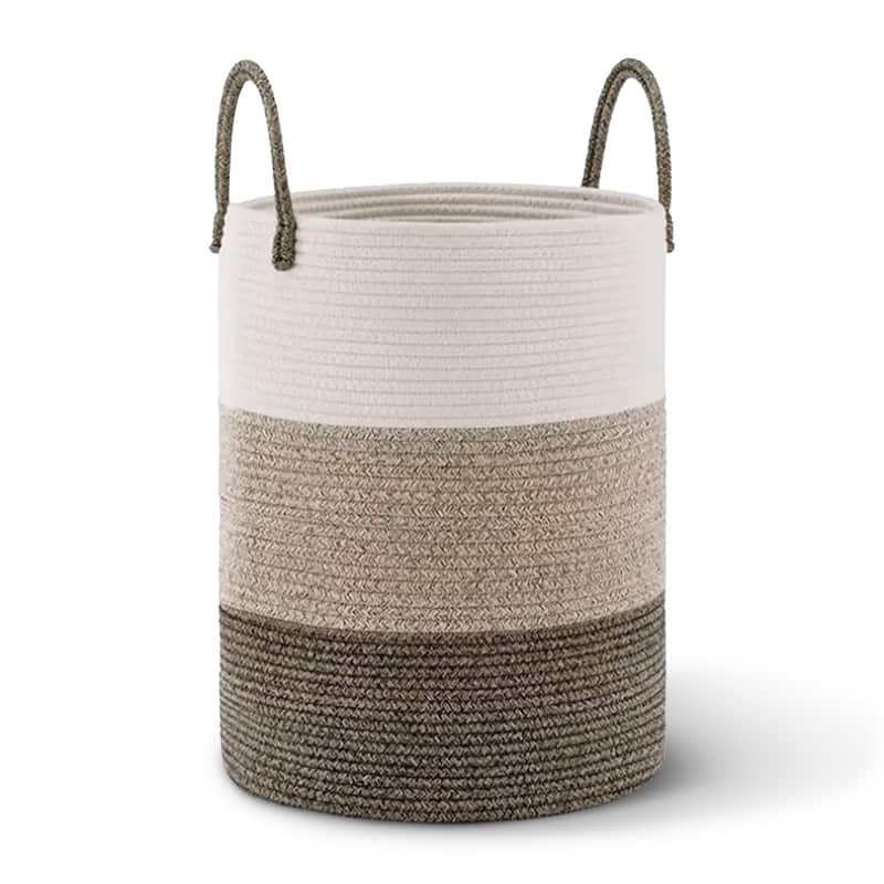 Cheer Collection Large Woven Cotton Laundry Hamper with Handles Stylish Storage Basket for Clothes Toys and Blankets - Tan