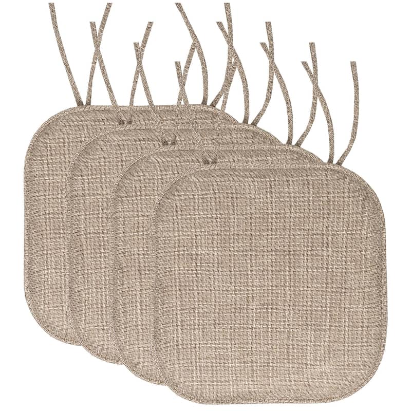 Sweet Home Collection Herringbone Stitch Memory Foam Non Slip Chair Cushion Pad with Ties 16" x 16" - Set of 4 - Taupe