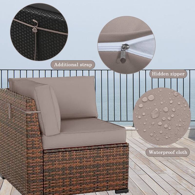 14 Pcs Outdoor Furniture Replacement Cushions Fits 6-seat Sectional Rattan Conversation Set (Only cushions+covers, no sofa.)