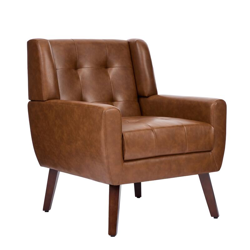 Modern Tufted Wingback Accent Chair Linen/Faux Leather/Velvet Armchair