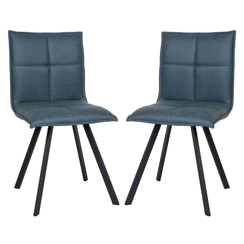 LeisureMod Wesley Modern Dining Chairs - Set of 2 Faux Leather Accent Chairs with Metal Legs for Home Kitchen or Dining Room - Peacock Blue