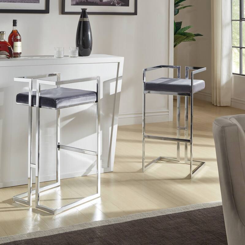 Tanner Velvet Upholstered Chrome Finish Metal Barstool (Set of 2) by iNSPIRE Q Bold