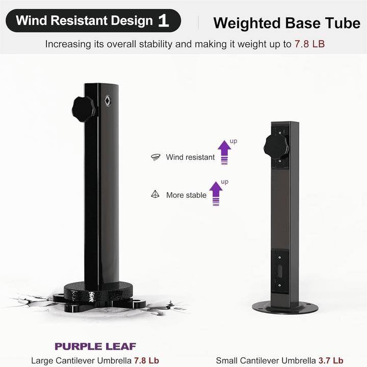 PURPLE LEAF Premium Rectangular Patio Cantilever Umbrellas with Tilt-and-Crank with Base