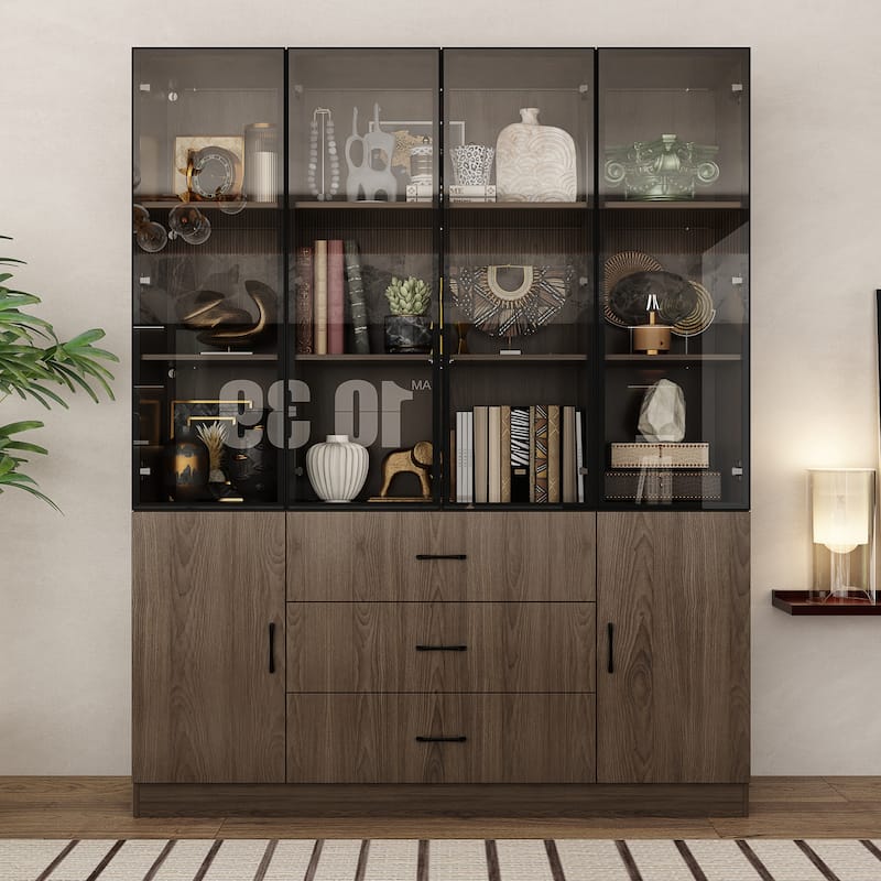 Aluminum and Glass Lighted Cabinet Customizable for Buffet/Bookshelf