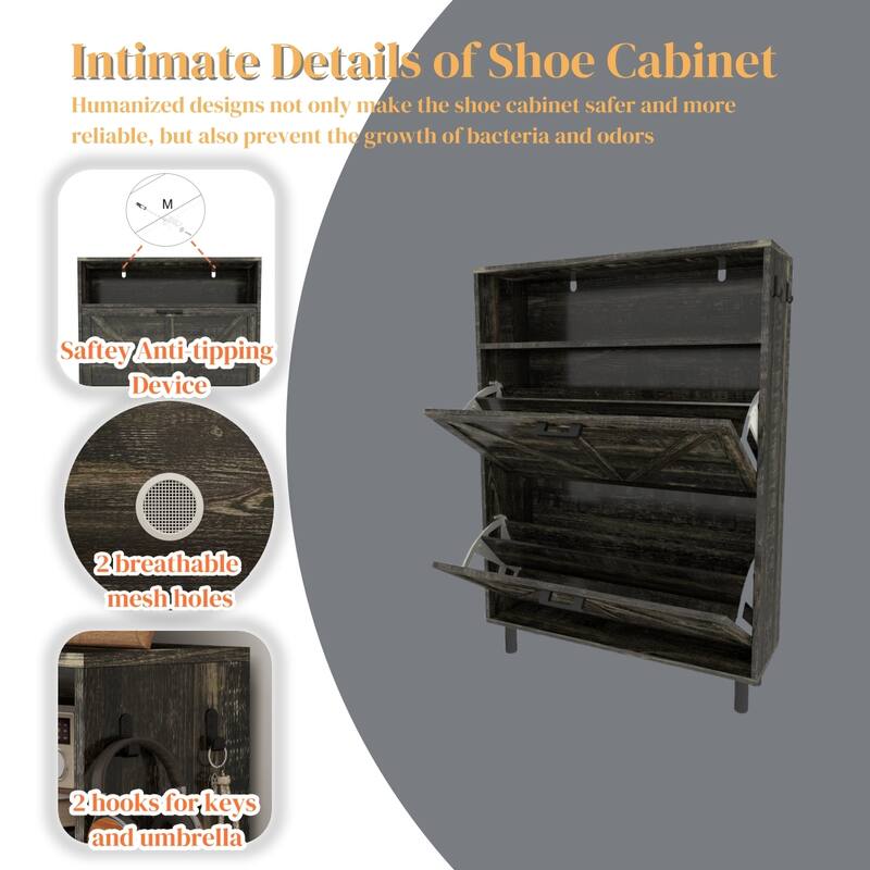 Farmhouse Shoe Storage Cabinet with Barn Door Design