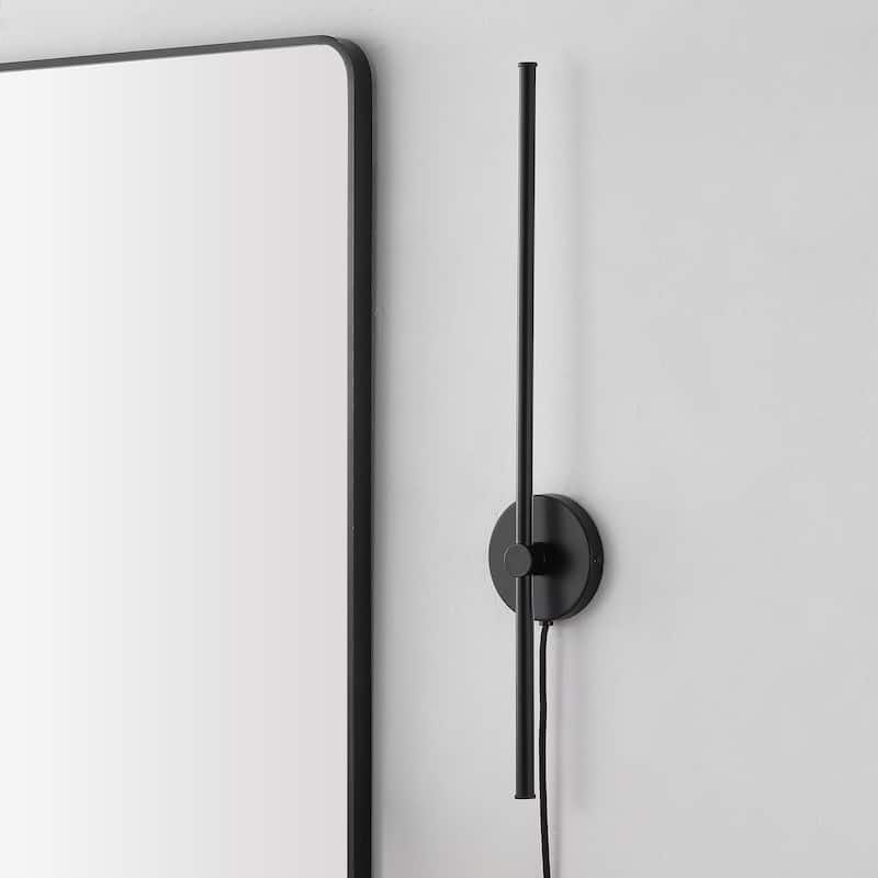 Marion 27.25" 1-Light Modern Minimalist Iron Adjustable Bar Integrated LED Plug-In Sconce, by JONATHAN Y