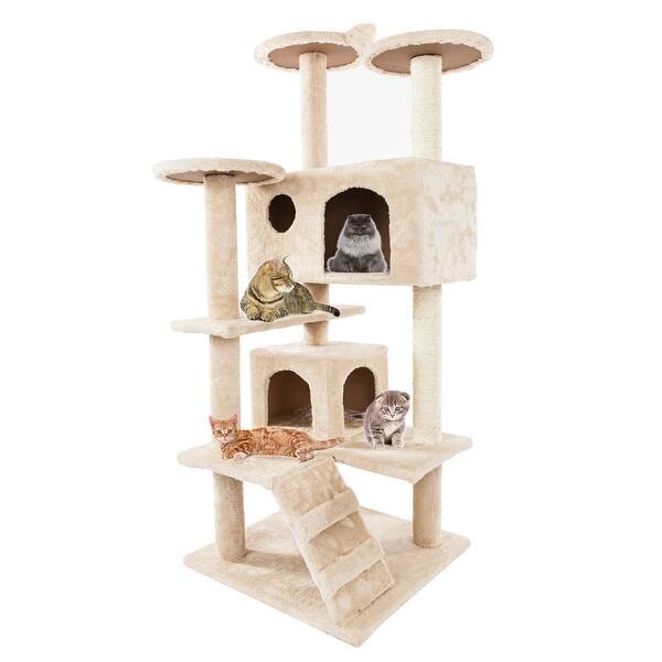 slide 11 of 11, 52" Sisal Rope Plush Cat Climb Tree Cat Tower Beige