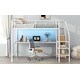 preview thumbnail 9 of 31, Space Saving Loft Bed with Storage Staircase and Wardrobe, Full Loft Bed Built-in Under-bed LED Light Metal Bed Frame for Kids