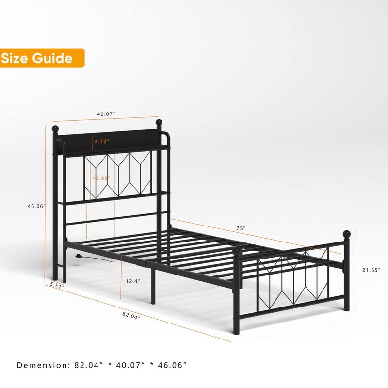 Twin Bed Frames with Charging Station & LED Light