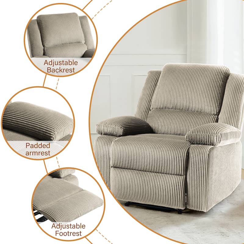 Corduroy Manual Recliner Chair with Footrest