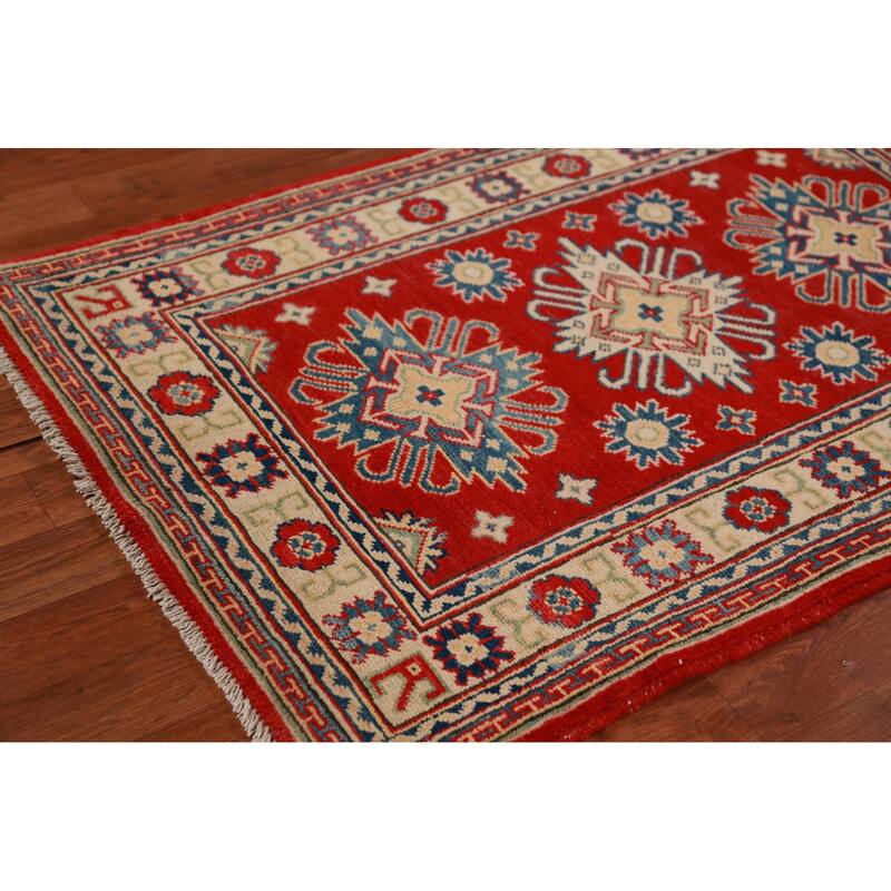 Kazak Foyer Rug Traditional Red Handmade Wool Carpet - 2'8"x 4'2"