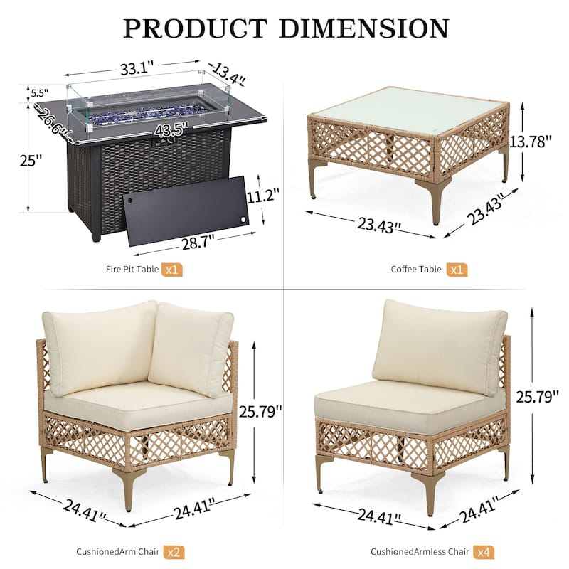 7 Pieces Wicker Rattan Outdoor Sectional Conversation Set with Coffee Table