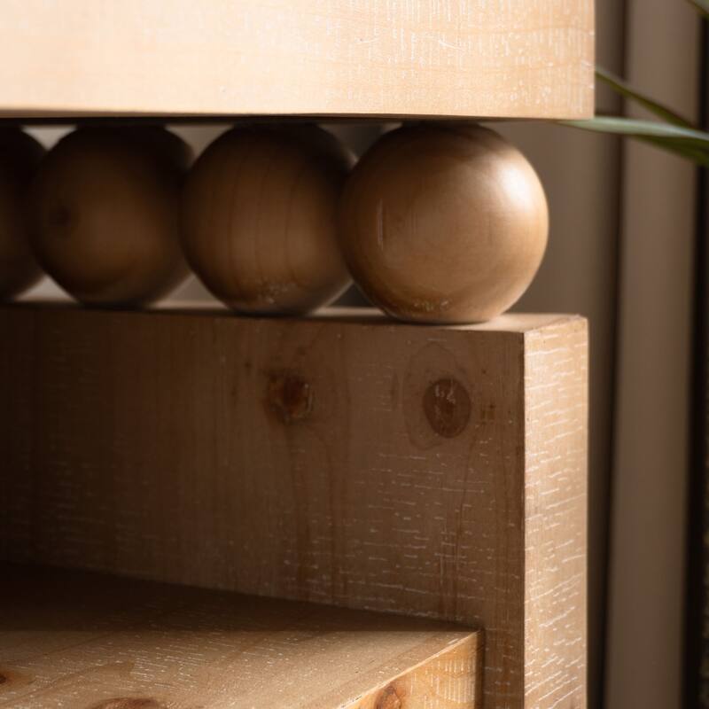 59" Natural Wood Console Table with Semi Open Shelf and Bead Detailing