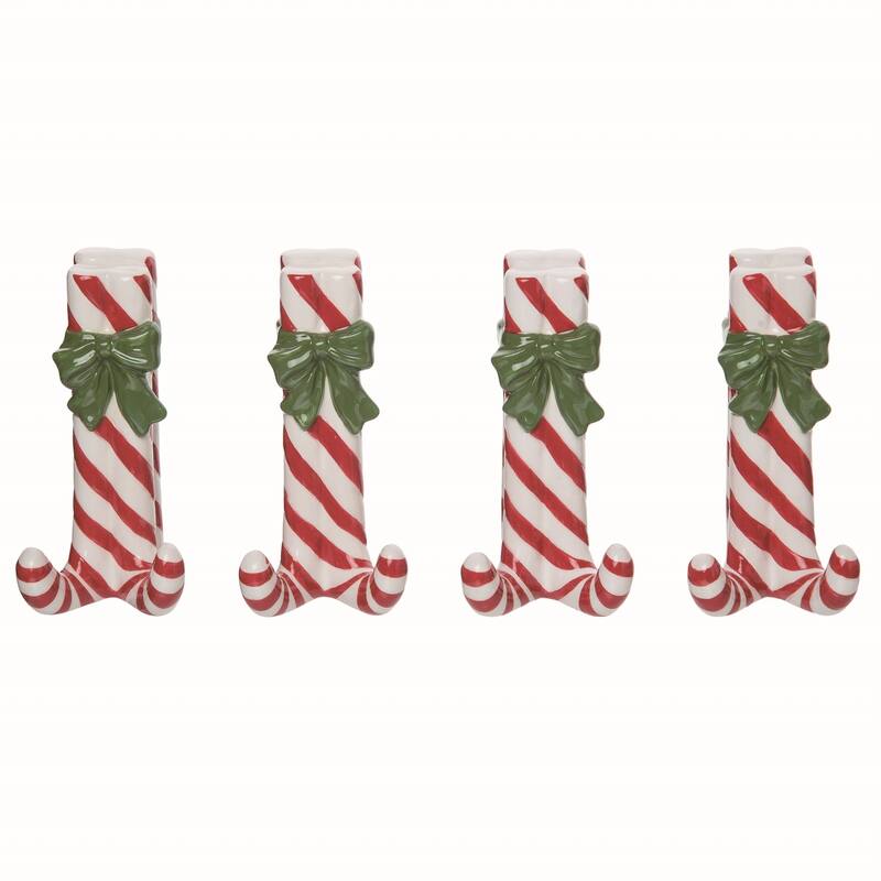 Transpac Ceramic White Christmas Peppermint Placecard Holders Set of 4