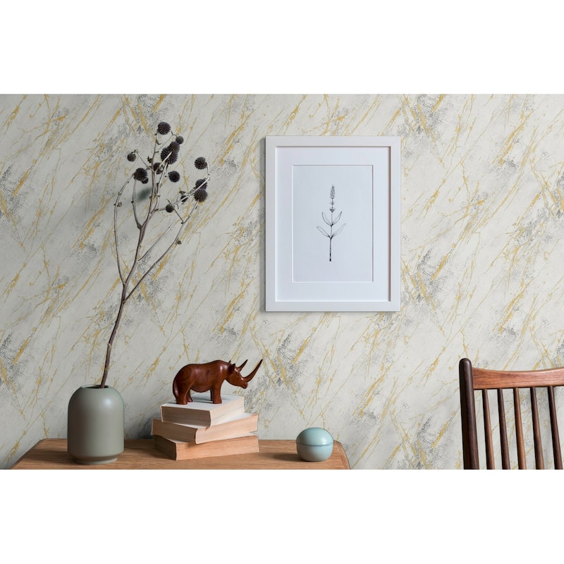 Galerie Wallcoverings Bricks and More Collection Metallic Marble Motif Metallic Finish Vinyl on Non-woven Wallpaper Roll