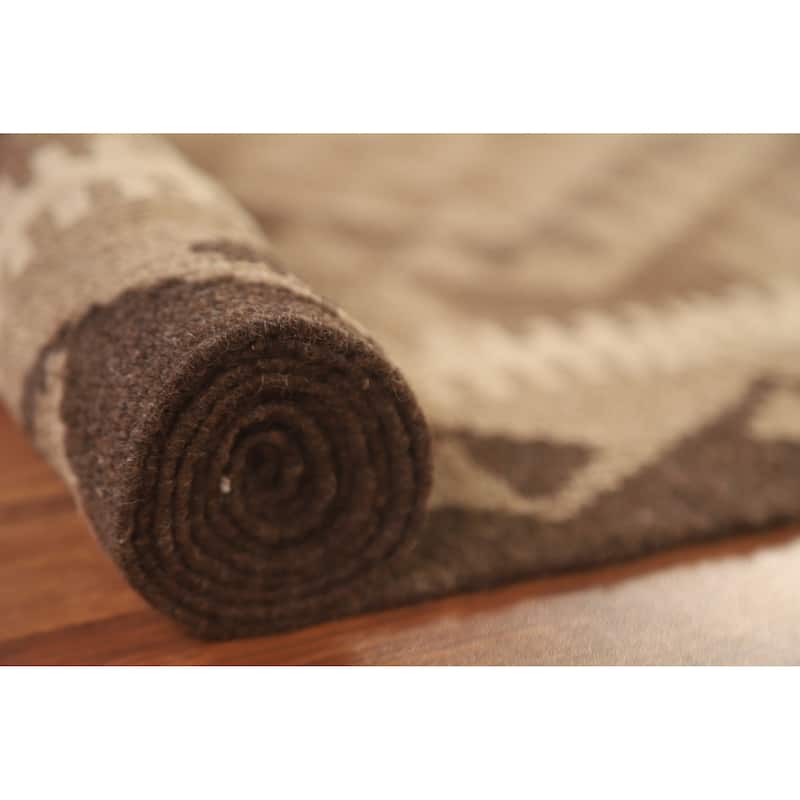Brown Kilim Oriental Area Rug Flat-weave Wool Living Room Carpet - 5'6" x 8'1"