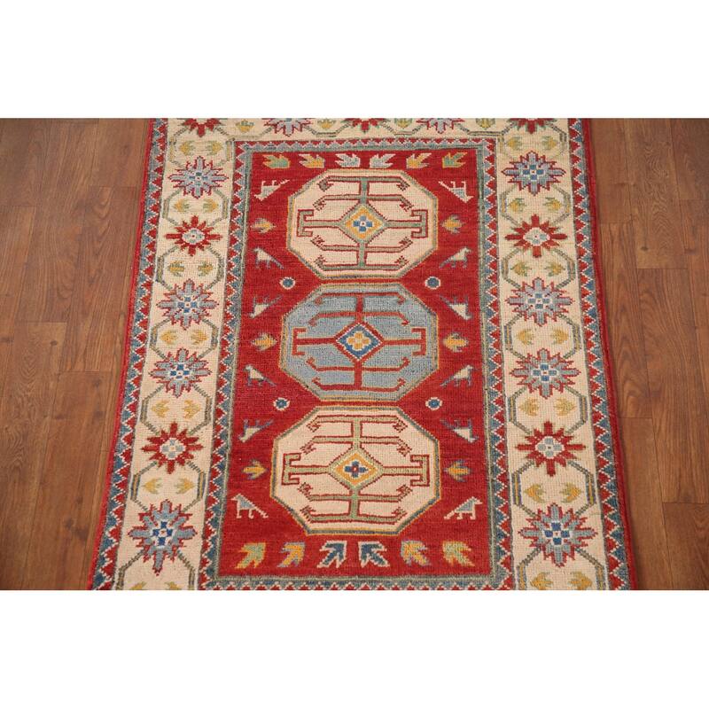 Red Kazak Accent Rug Handmade Traditional Oriental Wool Carpet - 2'7"x 4'0"