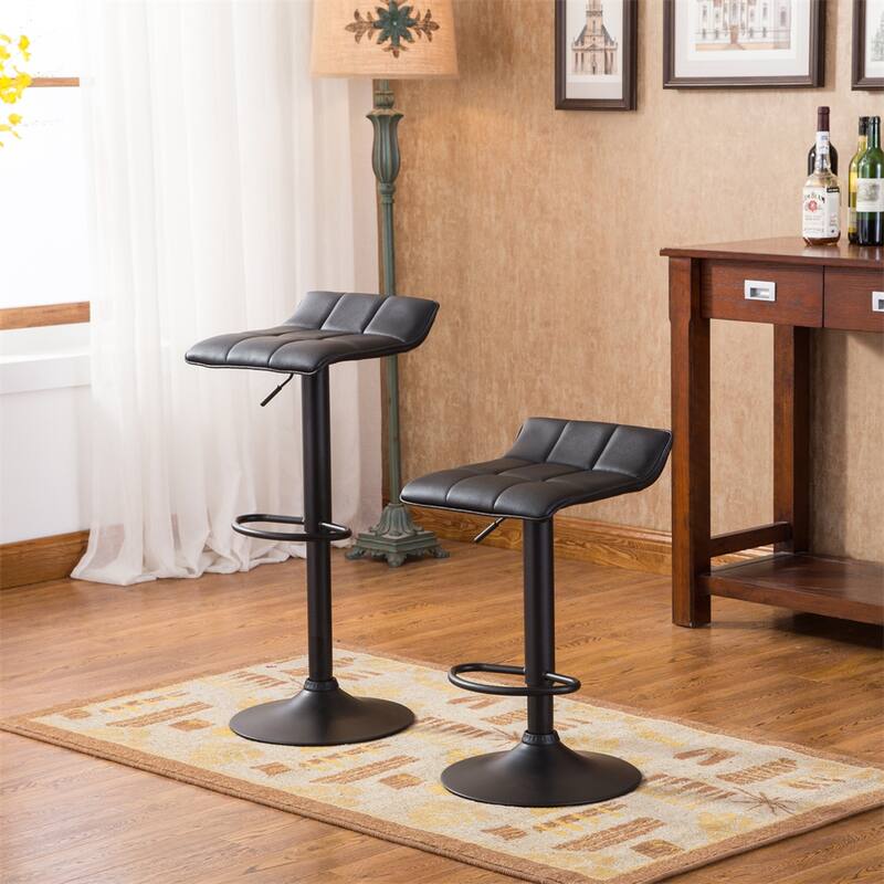 Swivel Black Bonded Leather Adjustable Bar Stool,Set of 2